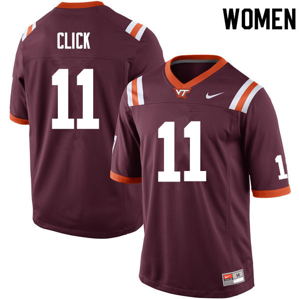 Women #11 Jack Click Virginia Tech Hokies College Football Jerseys Sale-Maroon - Click Image to Close